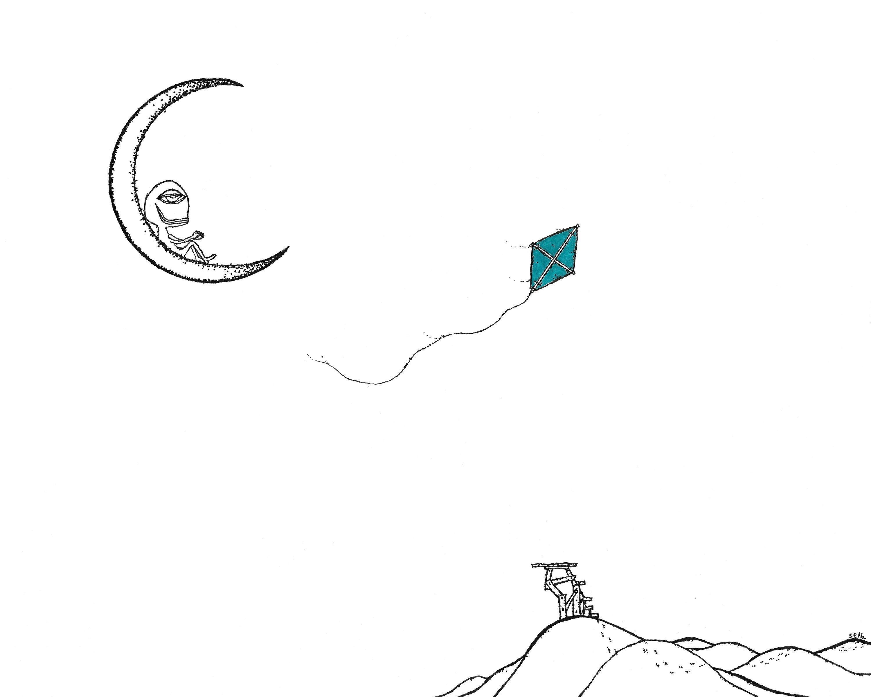 The blue kite and the moon